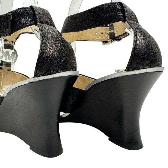 Michael Michael Kors Logo Black Leather Metallic Strappy Wedge Sandals Sz 7.5M - Picture 15 of 16